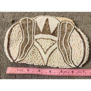 Antique Vintage Copper and white Beaded front and back Clutch Art Deco Zipper Cl
